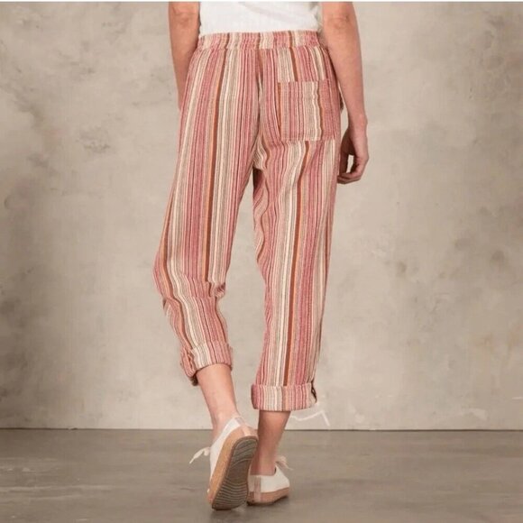 Sundance Bakari Pants Pink Brown Stripe Cuffed Relaxed Caravan Boho Size Large - Picture 9 of 9